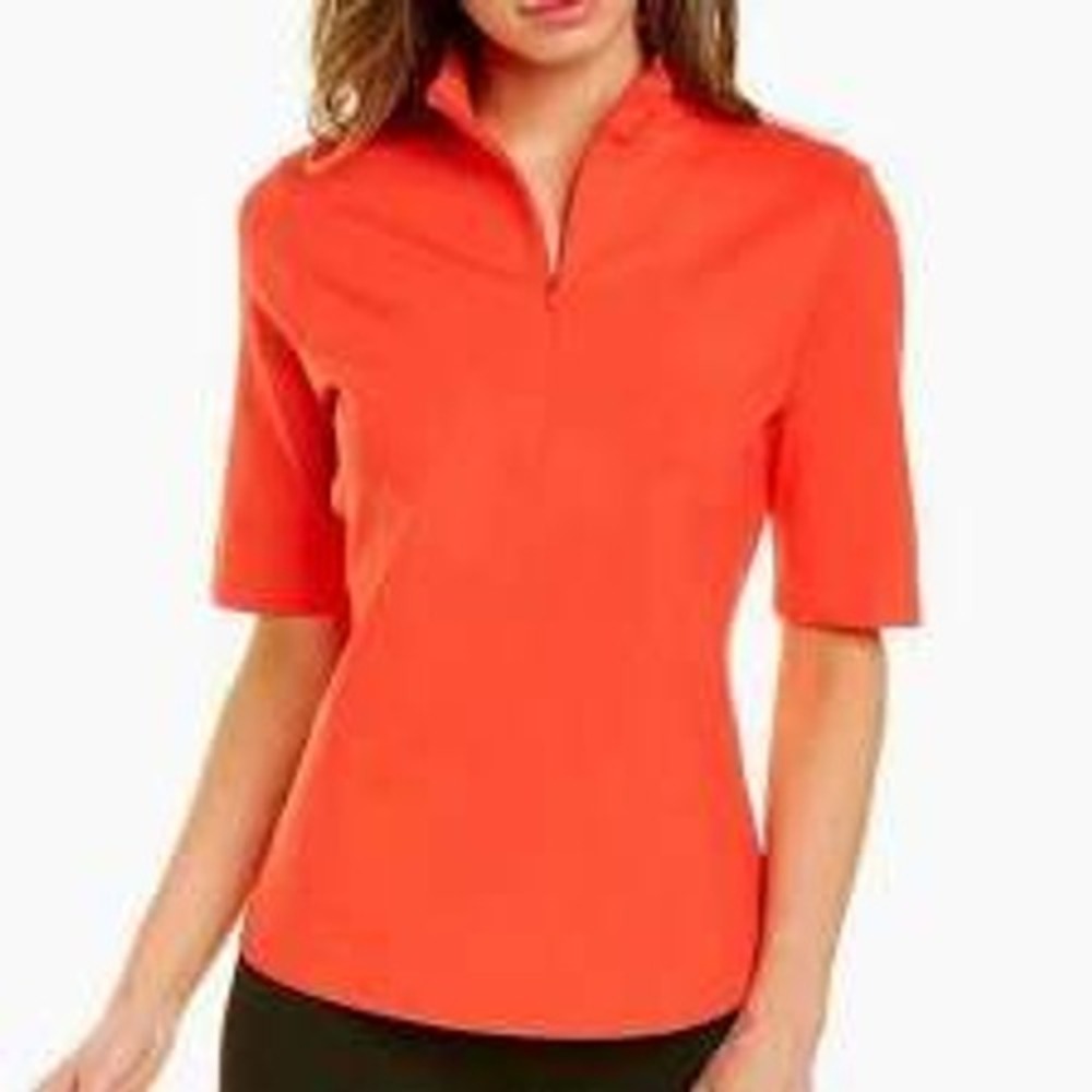 Tommy Bahama IslandZone Womens Aubrey‎ Red Orange 1/4 Zip Elbow Sleeve UPF Small